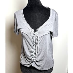American Eagle Soft & Sexy Gray Lace Up T fairy grunge 90's Knit Top romantic M